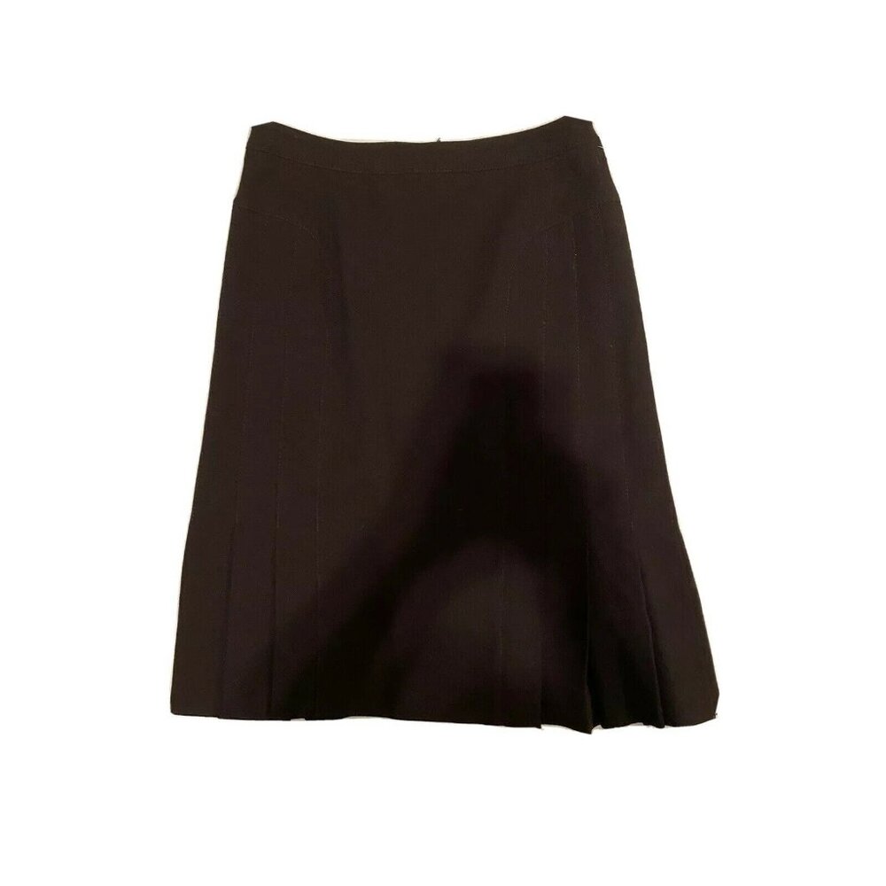 VTG Les Copains 42 US 6 Pleated Black Midi Skirt Stretch Wool Modest Career